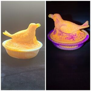 Bird On Nest Slag Glass GLOWS!